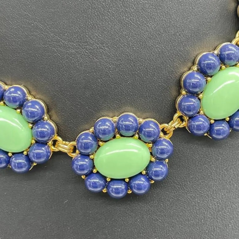 Banana Republic Navy Blue & Mint Green Floral Bib Necklace - Picture 4 of 5